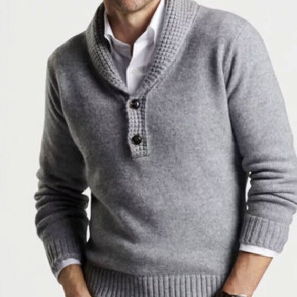 Peter Millar Crown Crafted Eklund Gale Gray Shawl Popover Sweater